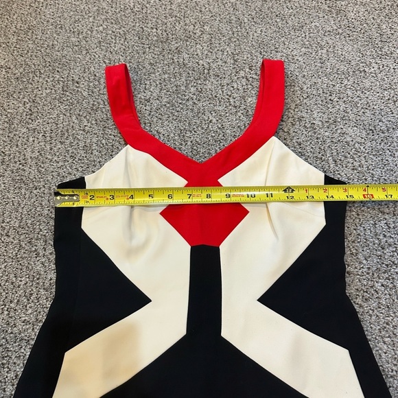 JAY GODFREY Size 4 S Red Black Ivory Geometric Cocktail Pencil Dress R $345 - Picture 10 of 11